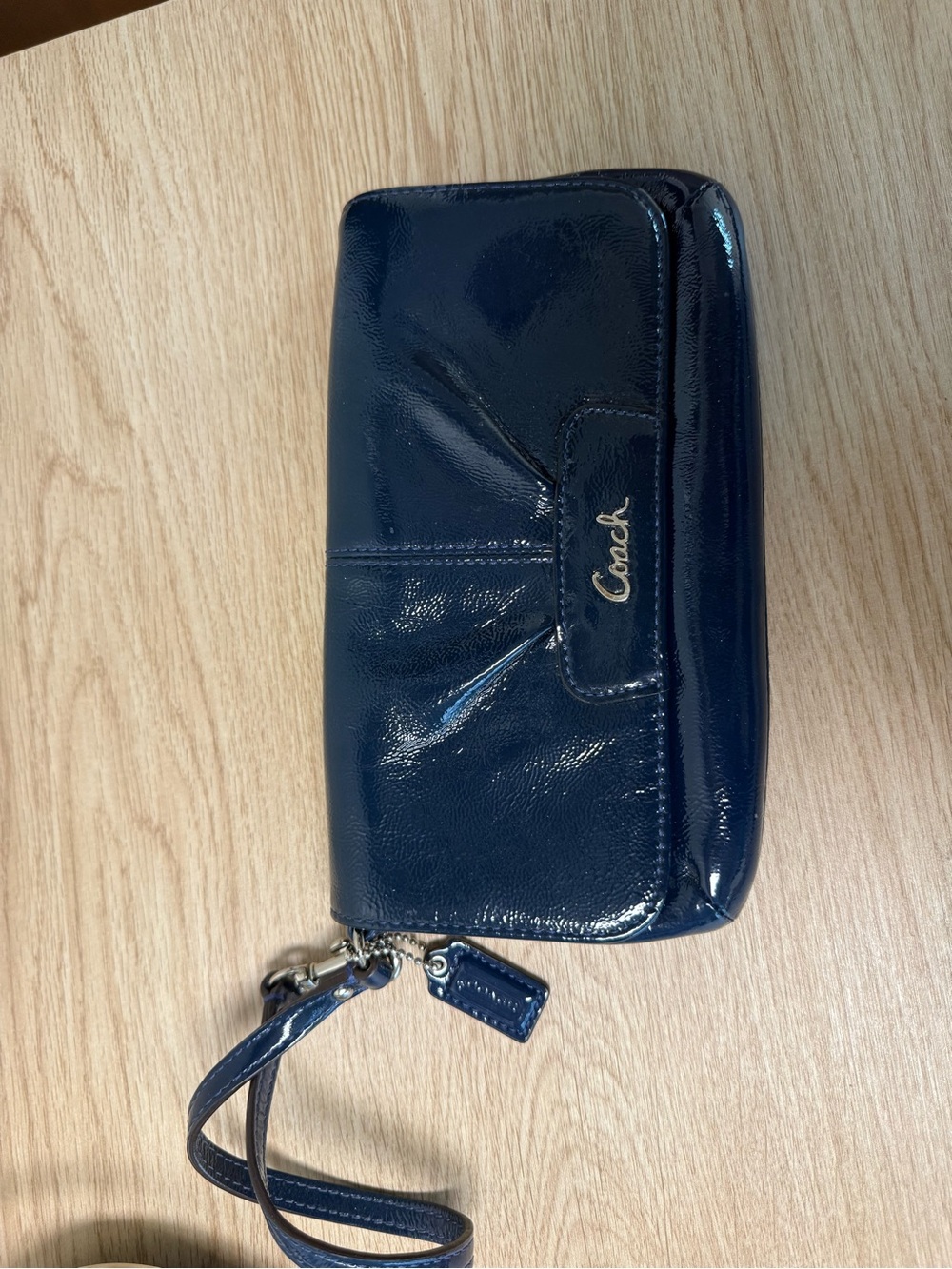 Coach Blue Patent Leather Wristlet Clutch Wallet Silver Hardware